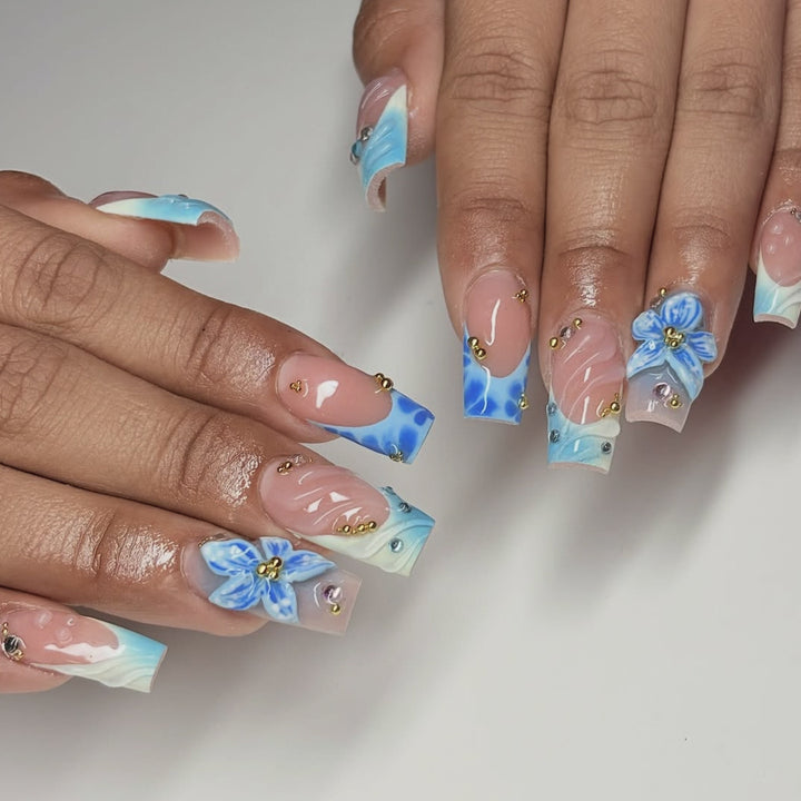 Artistic Floral Acrylic Nail Art Extensions Bowlift