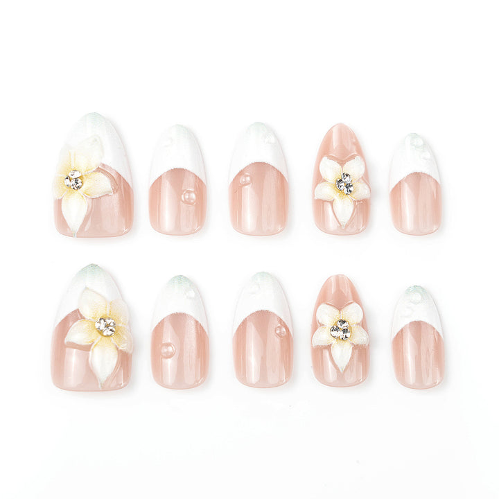 Premium Decorative Press-On Nail Set with Floral Accents Bowlift