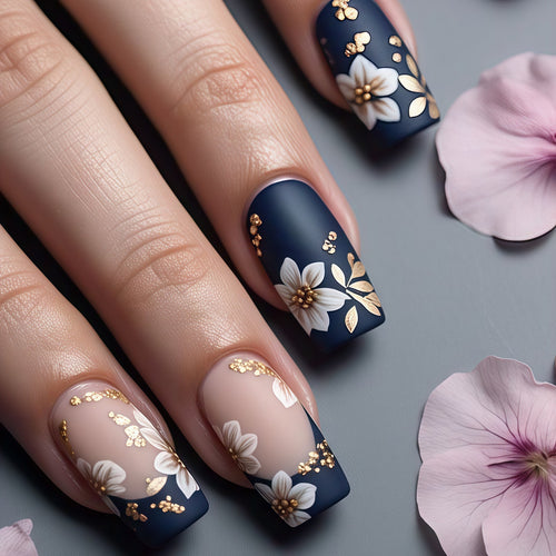 Artificial nails with floral accents and glamour effects Bowlift