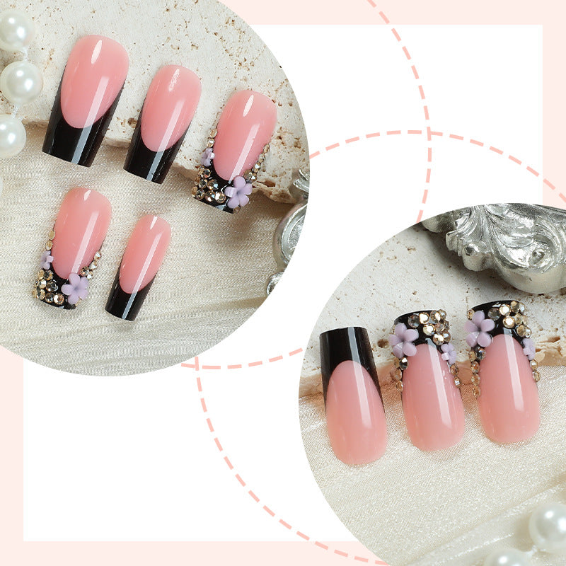 Elegant Press-On Nail Set with Rhinestone and Glossy Accents Bowlift