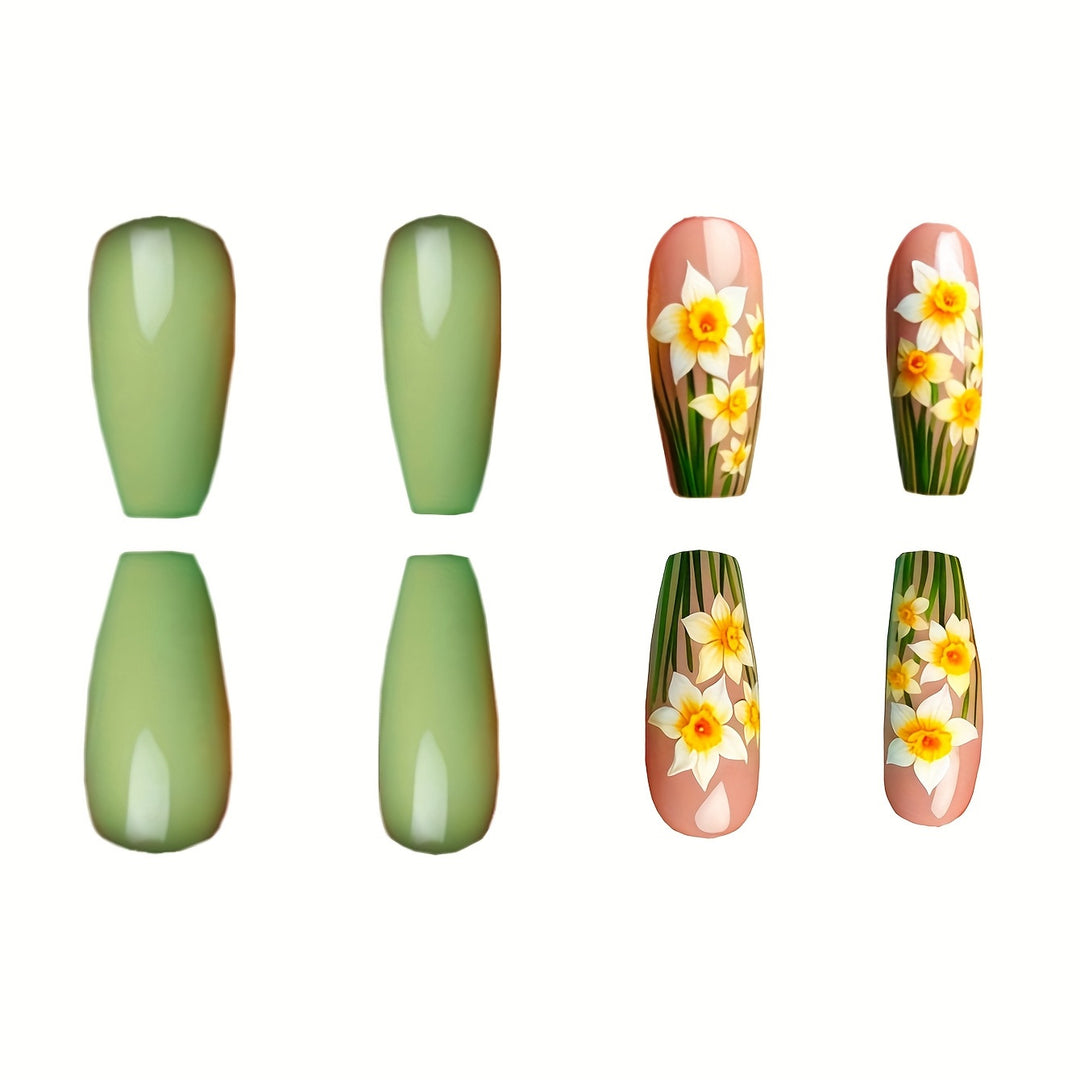 Floral Daffodil Press-On Nail Art Bowlift
