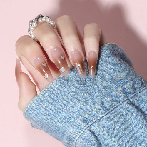 Long Stiletto Press-On Nails with Heart Accents Bowlift