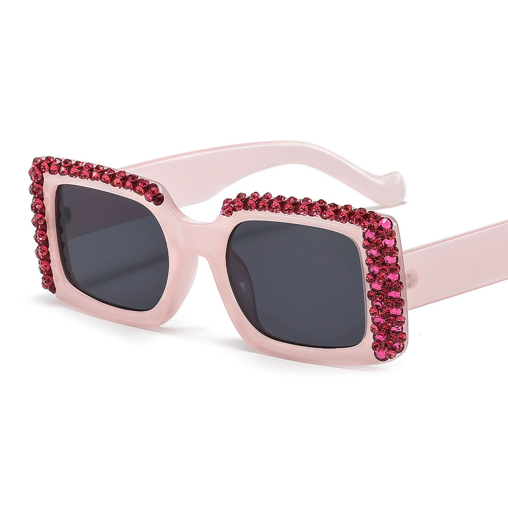 Women's Glamorous Square Sunglasses with Sparkling Crystal Frame Bowlift