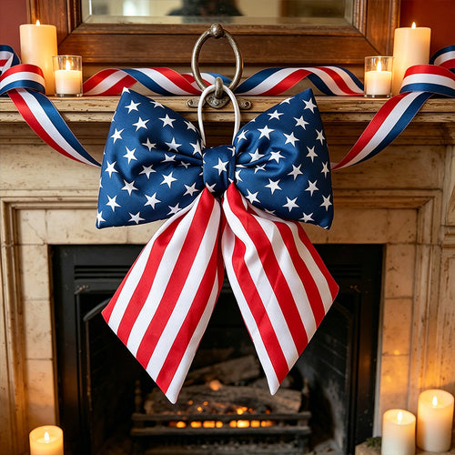 Independence Day oversized hanging bow with elastic loop for door porch and wreath Bowlift