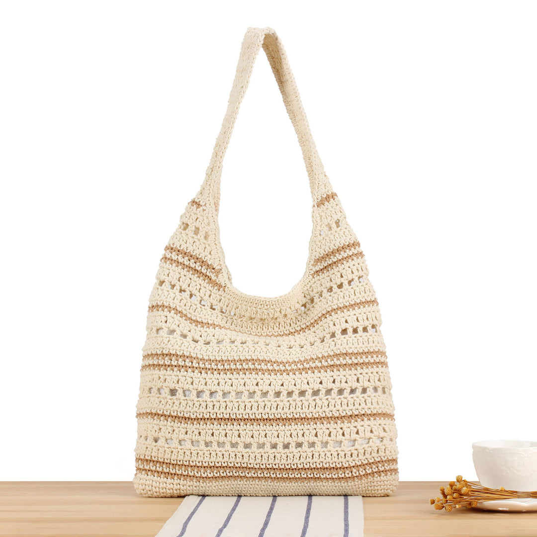 Braided Macrame Shoulder Bag with Modern Stripes Bowlift