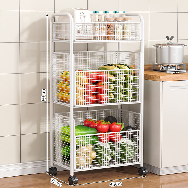 Rolling Kitchen Storage Organizer with Adjustable Mesh Baskets Bowlift