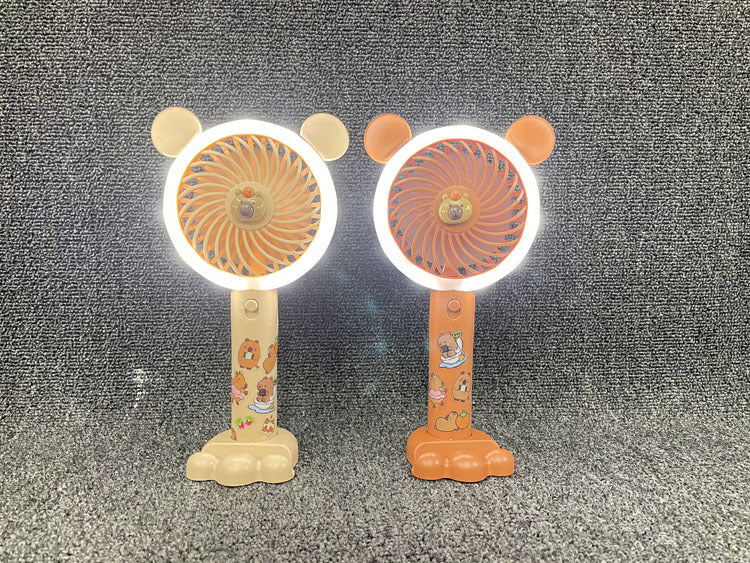 Unisex Portable Handheld Fan with LED Light and Animal Motif Bowlift