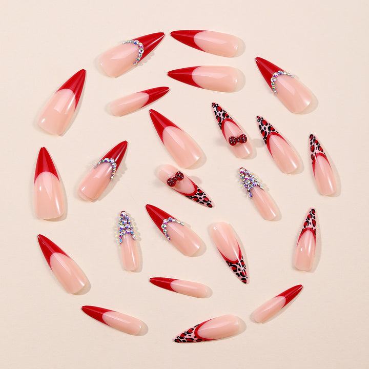 Decorative Animal Print Stiletto Nail Extensions Bowlift