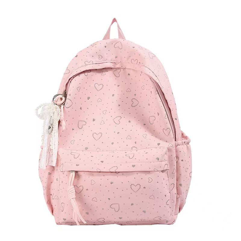 Heart-Embellished Casual Backpack Bowlift