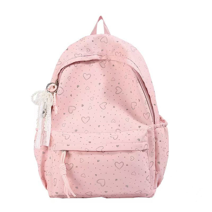 Backpack with Playful Heart Design and Practical Compartments Bowlift