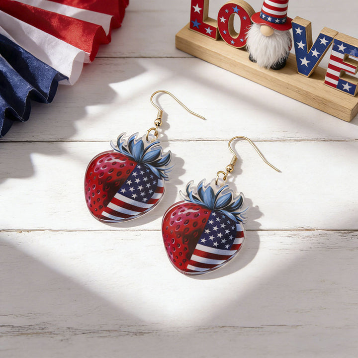 Women's nan patriotic bow dangle acrylic earrings with gold plated hooks and lightweight charm Bowlift