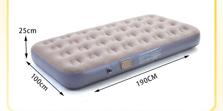 electric inflatable single air mattress with integrated auto pump, flocked tufted sleeping surface and raised edge support Bowlift