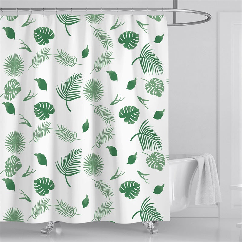 Tropical Leaf Print Shower Curtain Bowlift