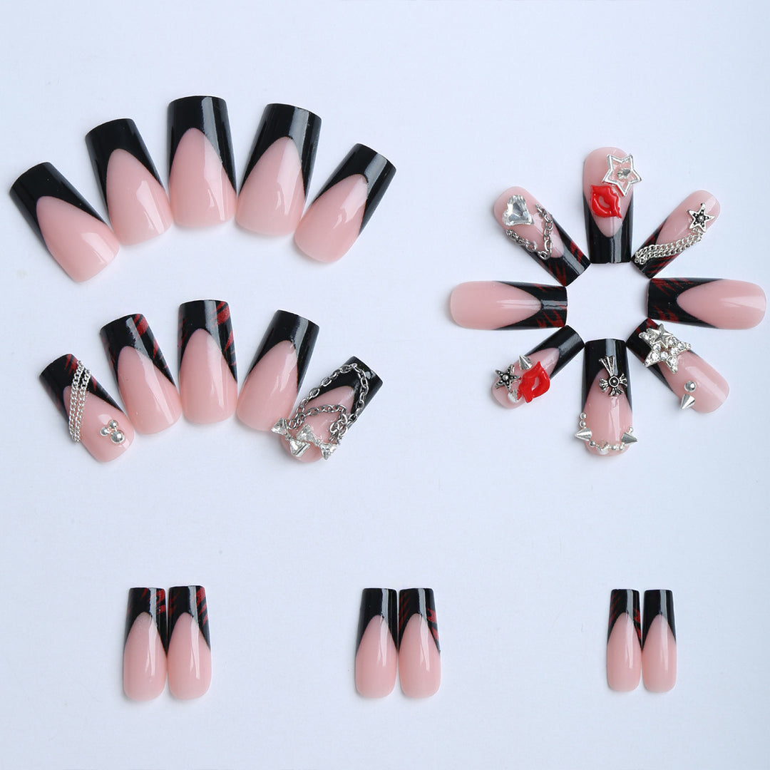 Artificial nails with glamorous 3D decorations and noble accents Bowlift