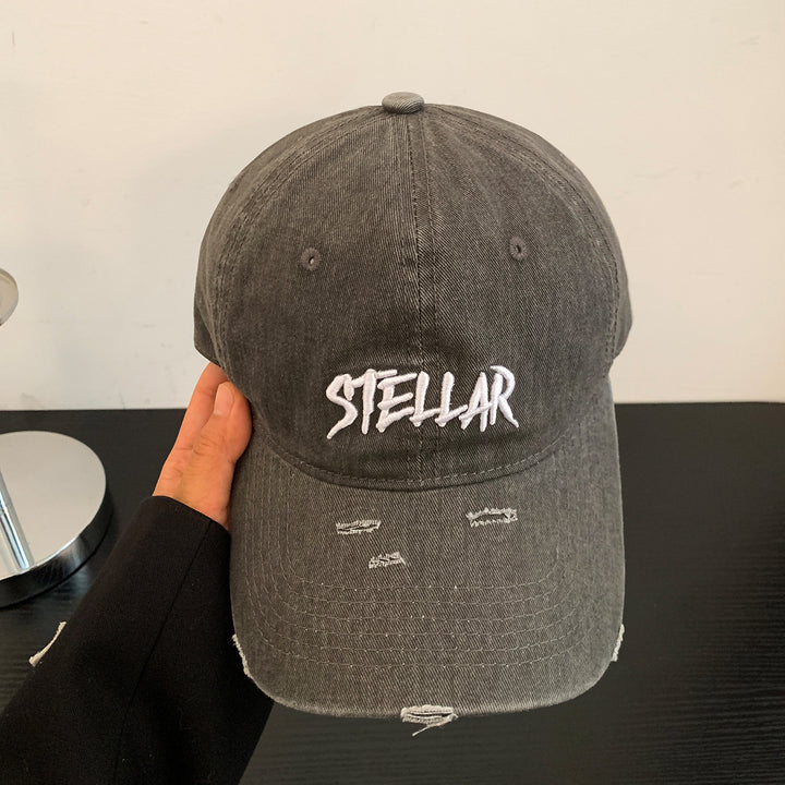 Distressed Cotton Baseball Cap with Bold Embroidery