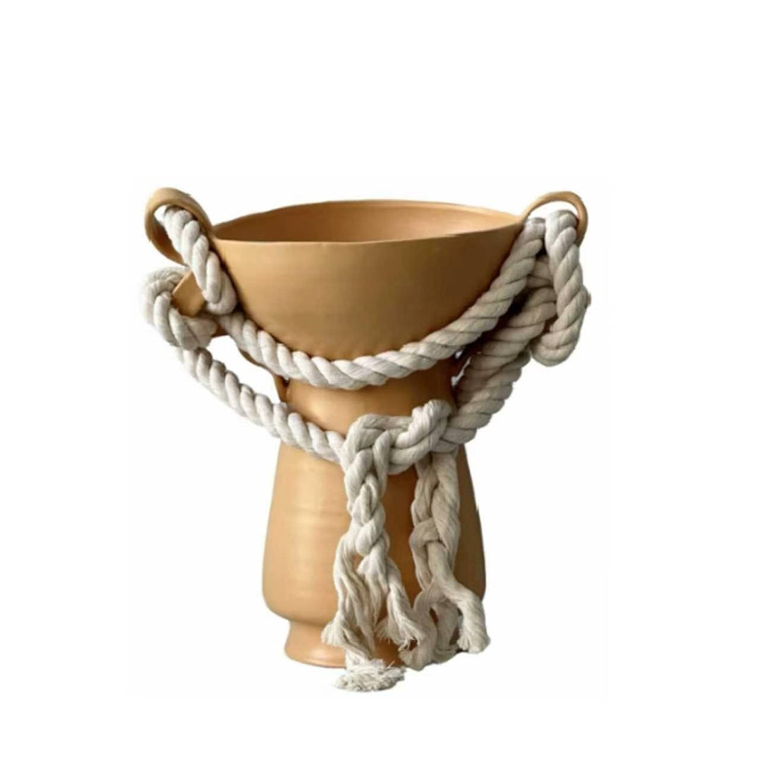 Decorative Terracotta Vase with Rope Accents