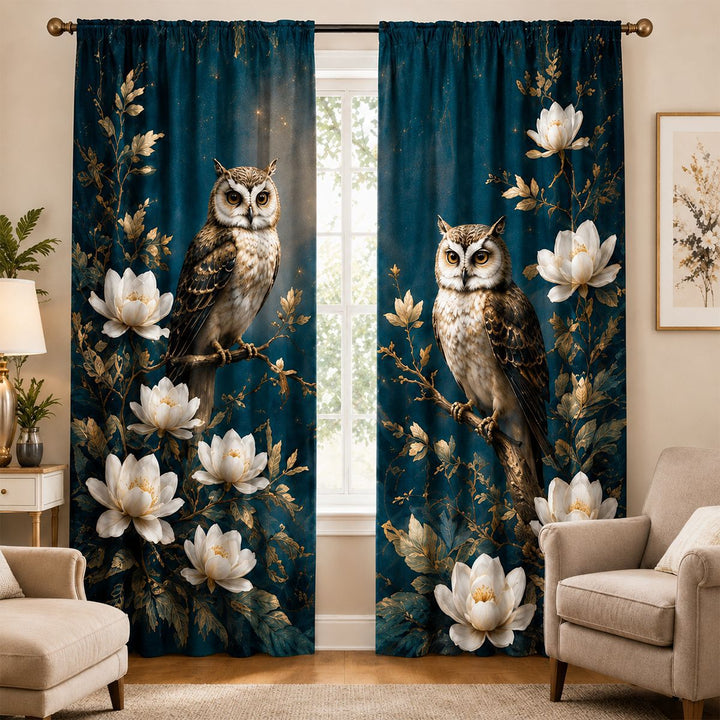Artistic Bird Print Window Curtains