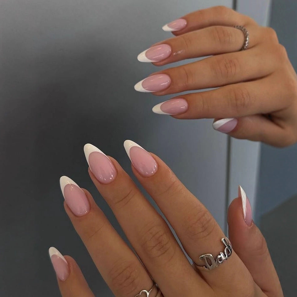 Elegant French Manicure Artificial Nails Bowlift