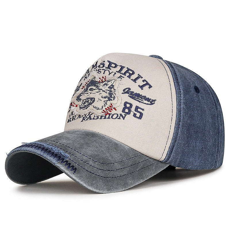Men's Vintage-Inspired Embroidered Wolf Cap Bowlift