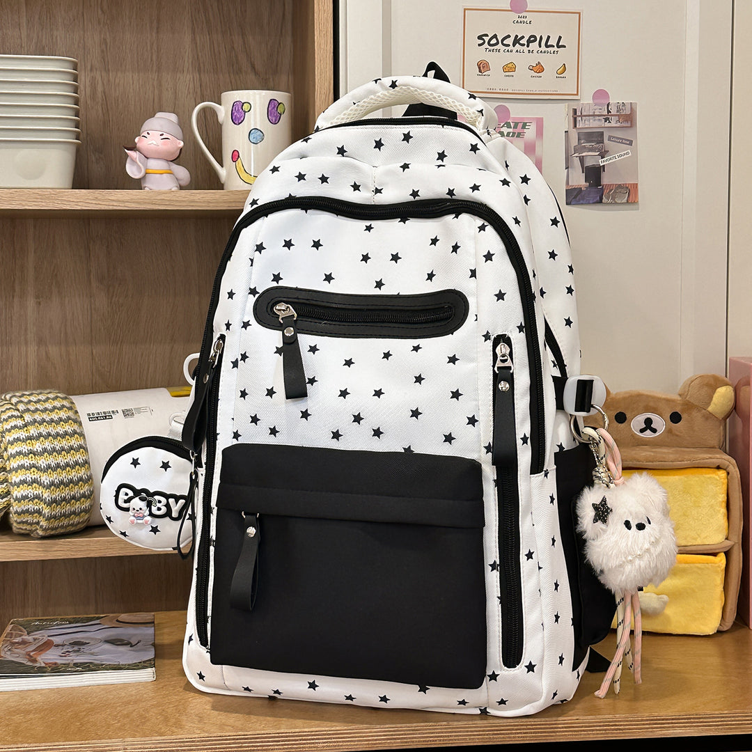 Backpack with Charming Star Applications and Practical Compartments Bowlift