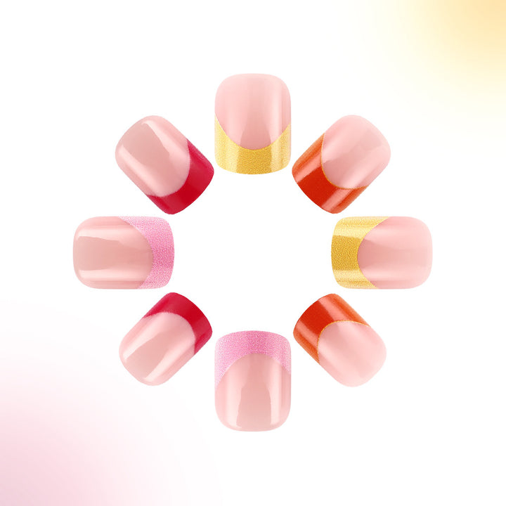 Colorful Ombre French Tip Press-On Nails Bowlift