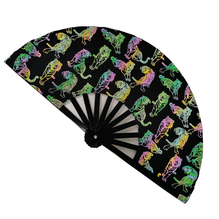 Ladies fan made of lightweight fabric with colorful geometric design Bowlift
