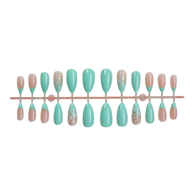 Artisan Press-On Nail Set with Elegant Leaf Patterns Bowlift