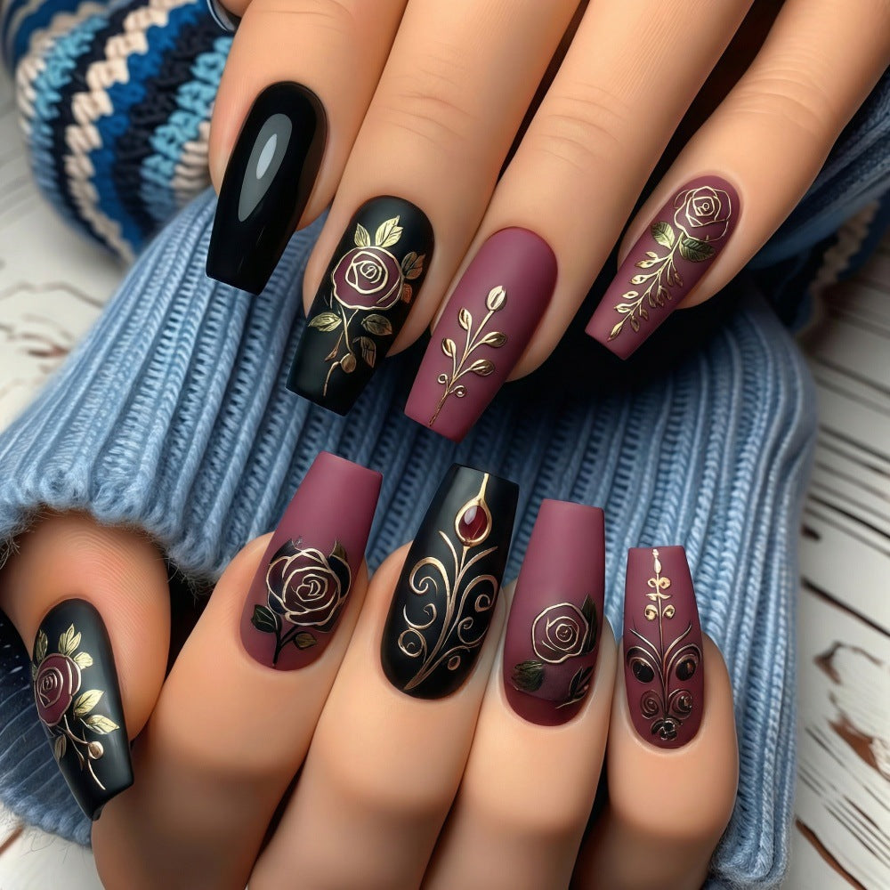 Artificial Nail Set with Floral and Elegant Decorations Bowlift