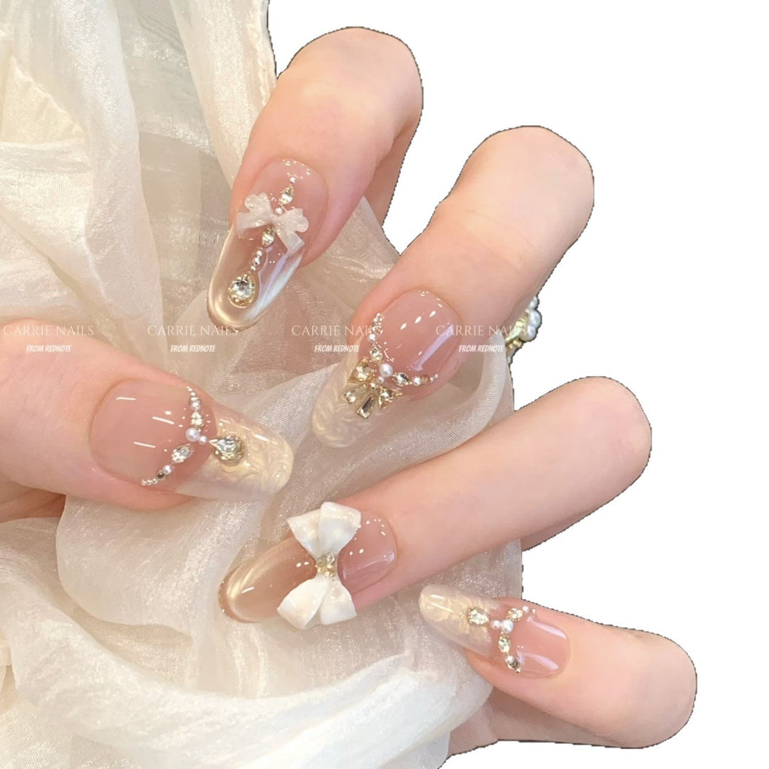 Elegant Rhinestone Press-On Nail Set Bowlift