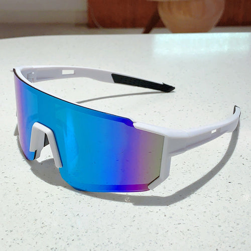 Unisex nan sporty shield sunglasses with continuous mirror lens and adjustable nose bridge Bowlift