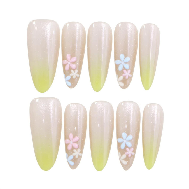 Elegant Ombre Press-On Nail Set with Floral Accents Bowlift