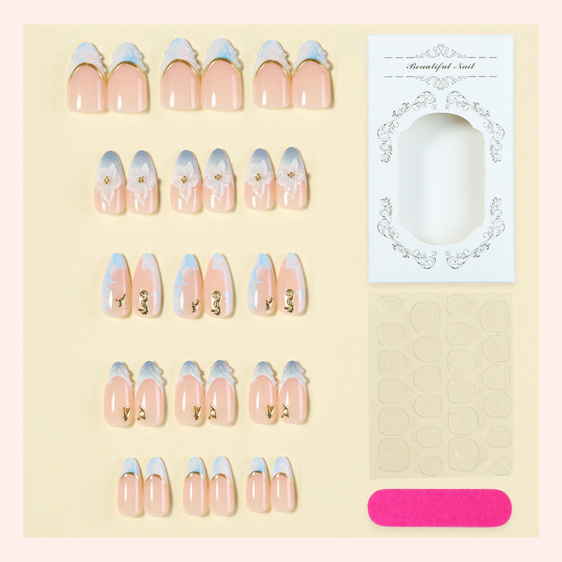 Decorative Press-On Nail Art Set with Elegant Floral Design Bowlift