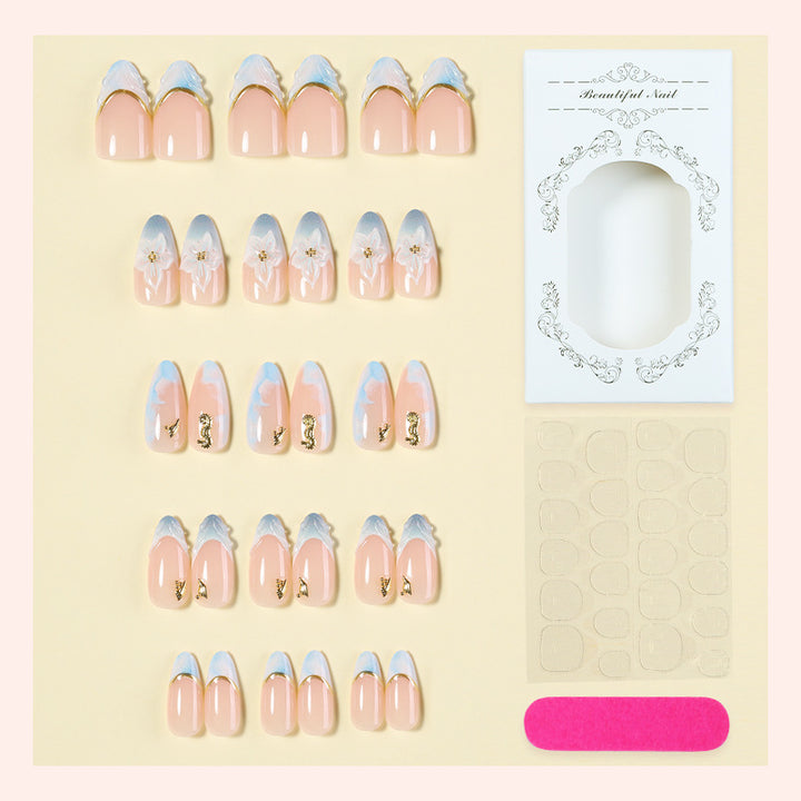 Decorative Press-On Nail Art Set with Elegant Floral Design Bowlift