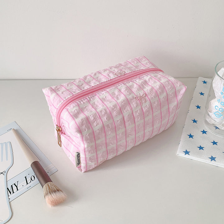 Quilted Rectangular Cosmetic Pouch with Top Zipper Bowlift