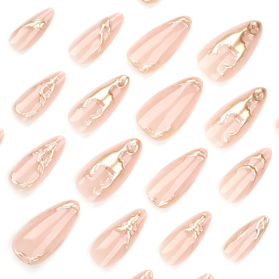 Artful Nail Extensions with Fine Golden Accents Bowlift