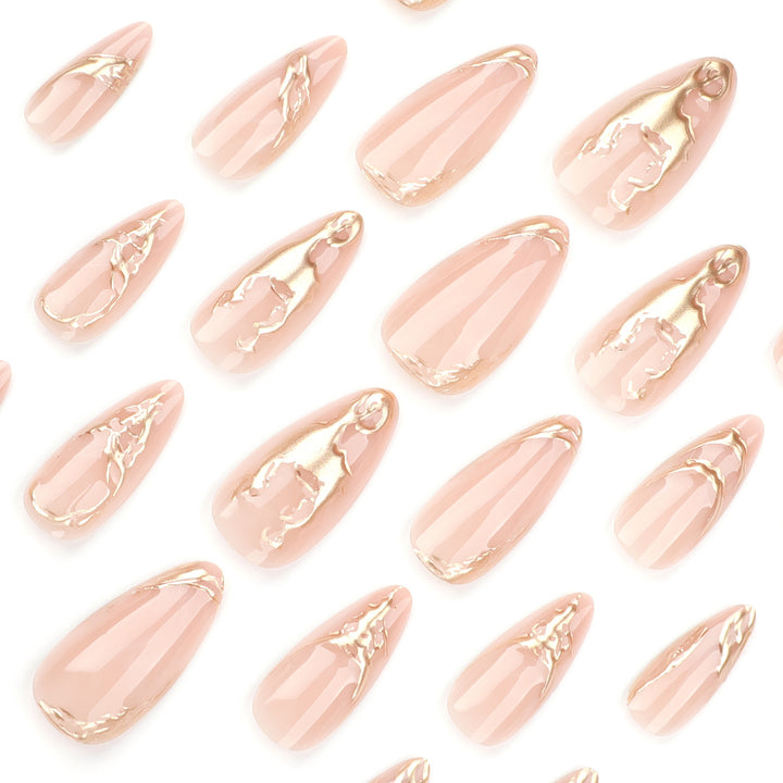 Artful Nail Extensions with Fine Golden Accents Bowlift
