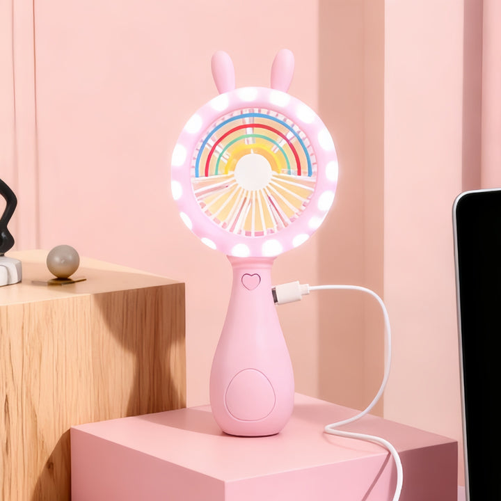 Ladies portable hand fan with LED function and innovative bunny design Bowlift