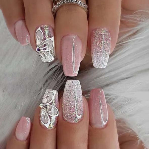 Elegant Ombre Press-On Nail Extensions with Decorative Accents Bowlift