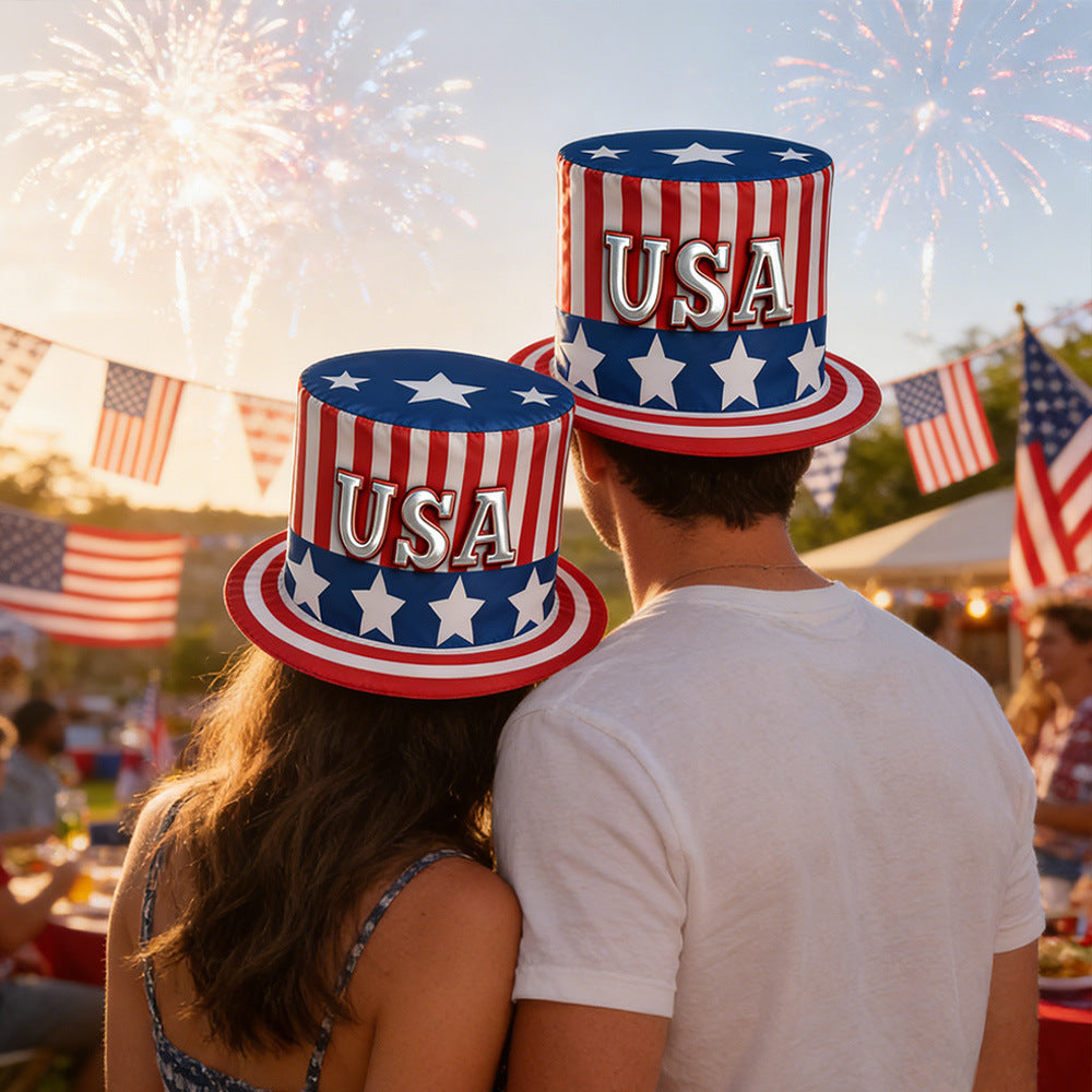 Independence Day Patriotic Novelty Tall Foam Top Hat with Inner Sweatband Bowlift
