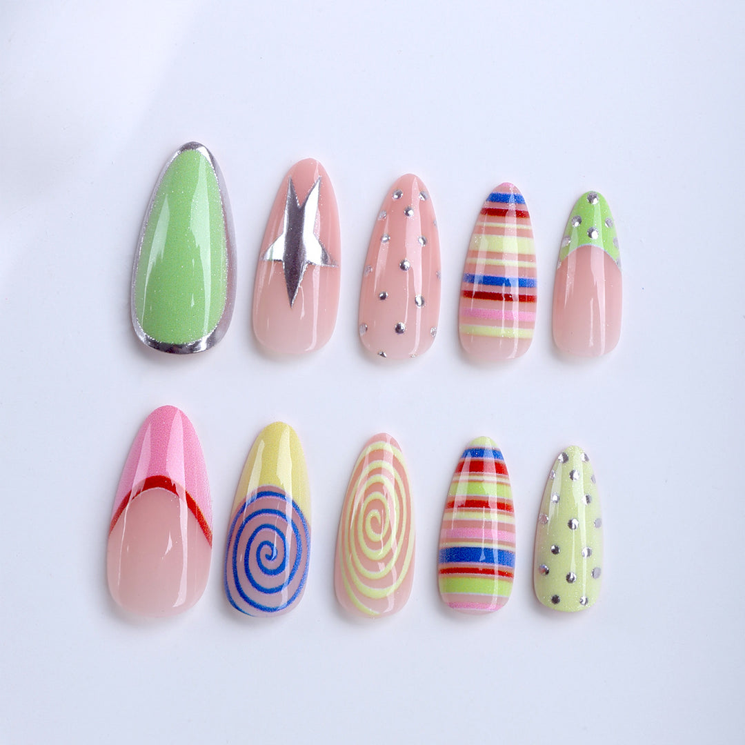 Artificial nails with creative geometric design Bowlift
