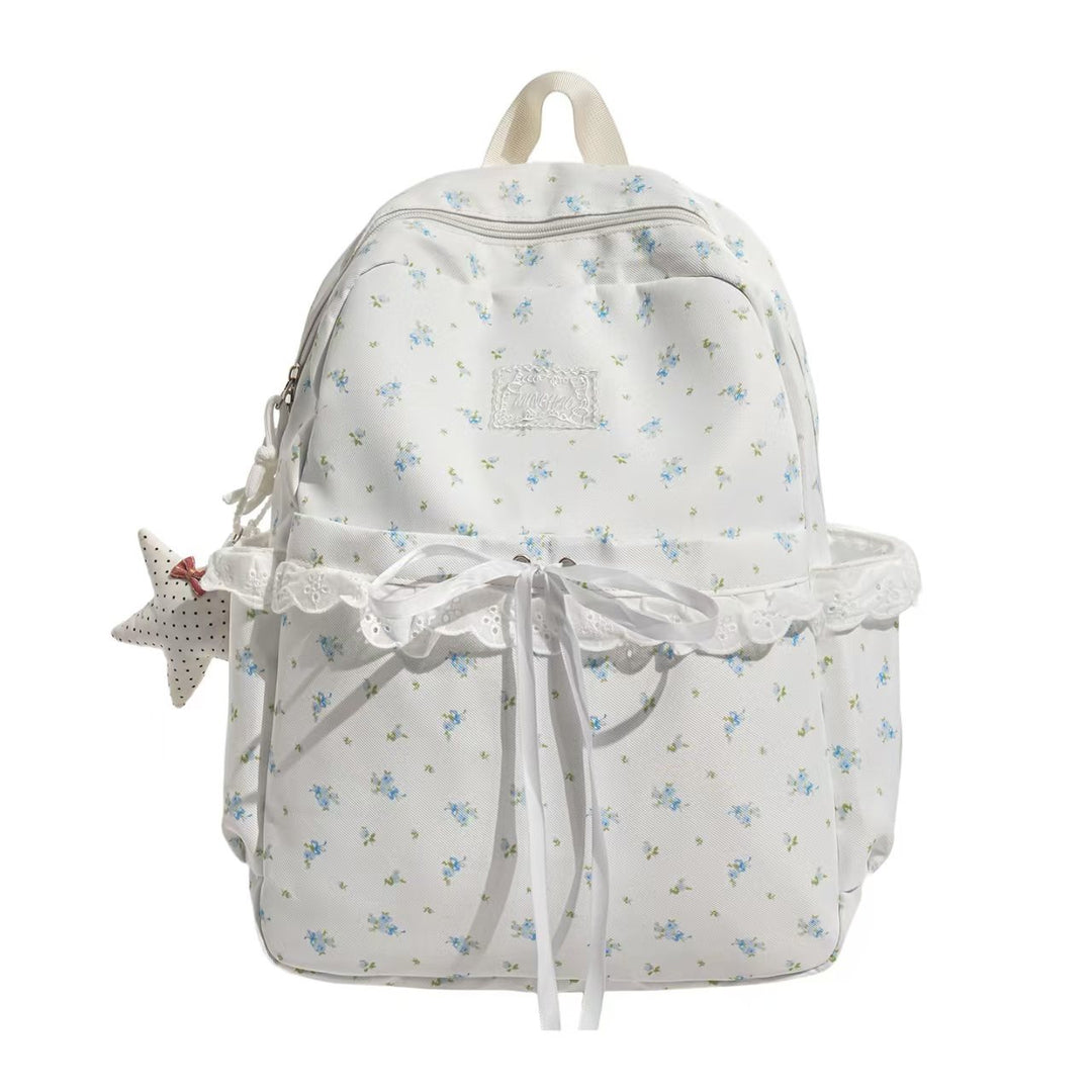 Floral Embroidered Ruffled Backpack Bowlift