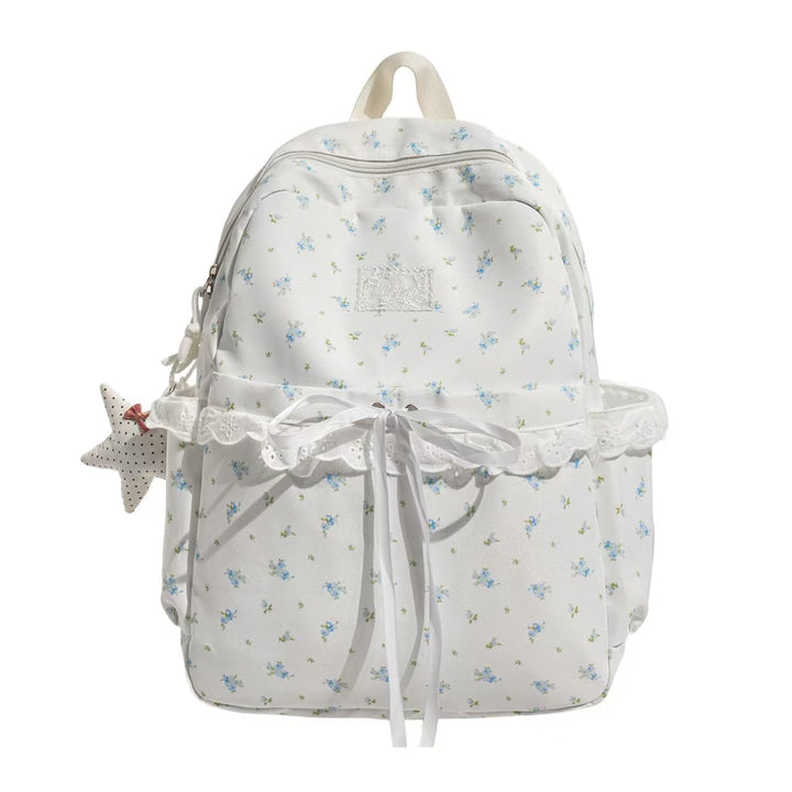 Floral Embroidered Ruffled Backpack Bowlift