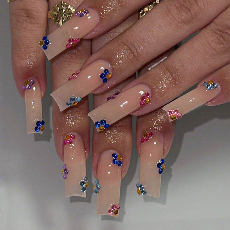 Decorative Press-On Nail Set with Floral and Gem Accents Bowlift 1788496020
