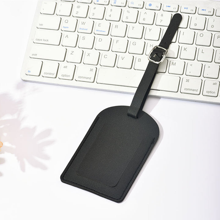 Minimalist Leather Luggage ID Tag with Adjustable Buckle Strap and Card Slot Bowlift