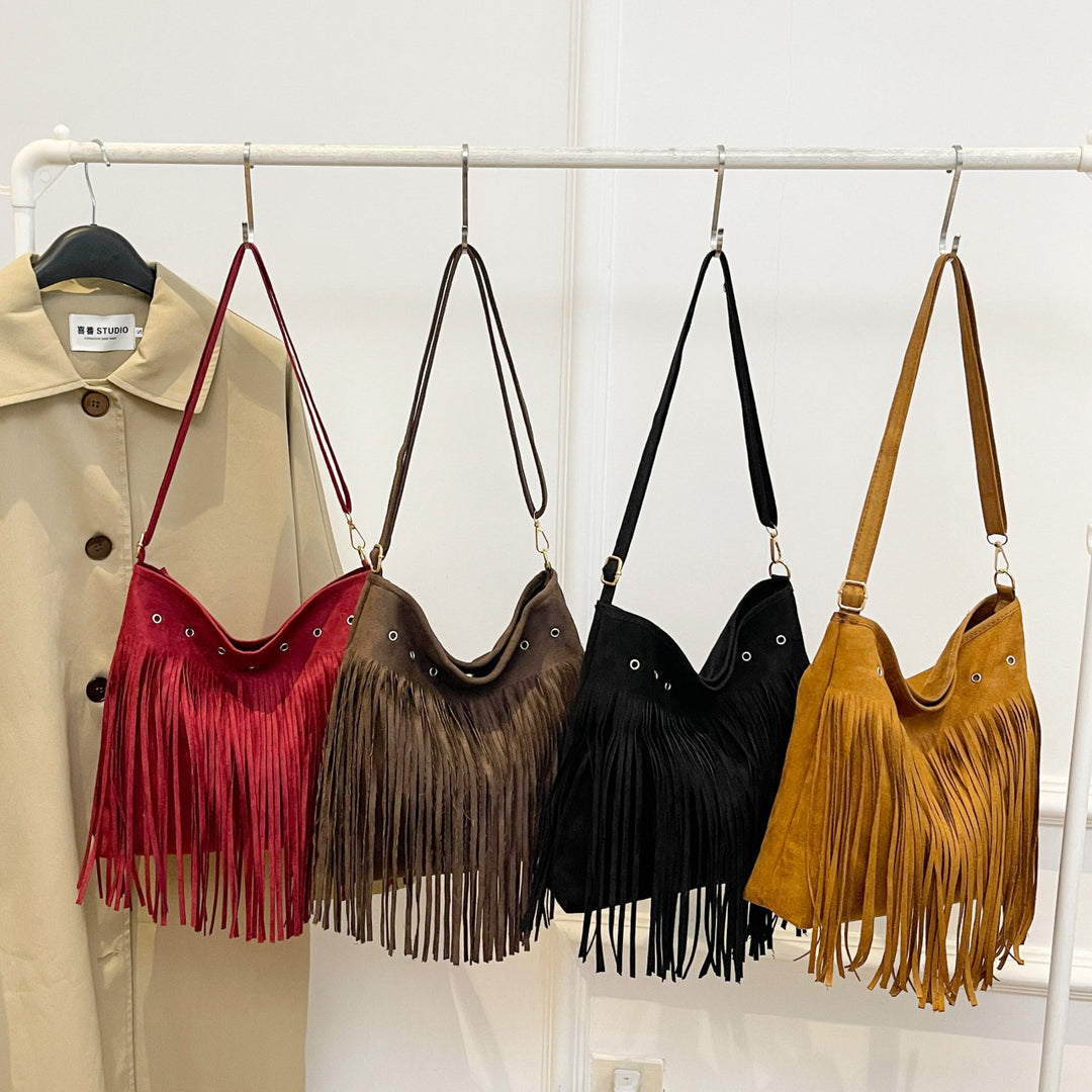 Suede Fringe Shoulder Bag Bowlift
