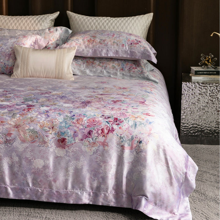 Luxury Floral Satin-Feel Duvet Cover Set