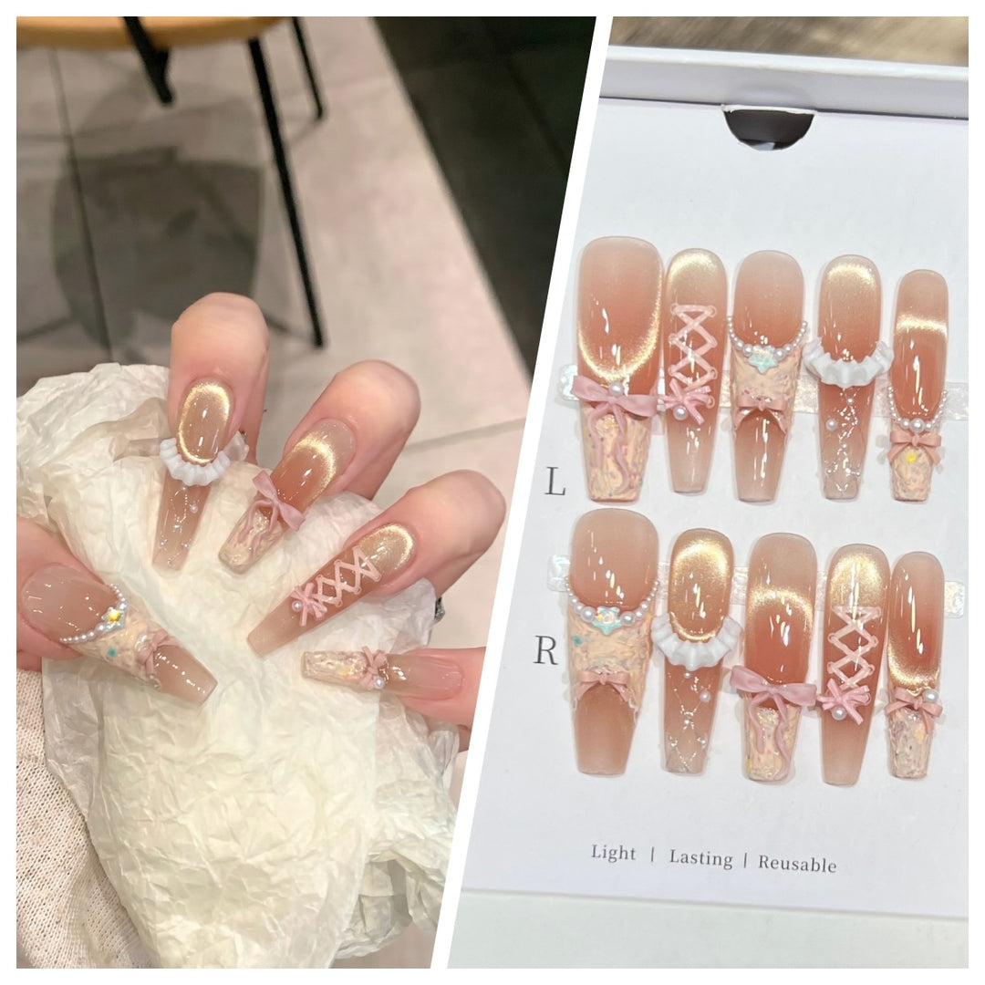 Artistic Stiletto Press-On Nail Set with Charming Patterns Bowlift