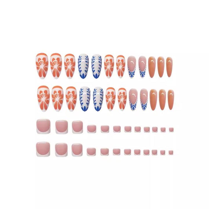Artistic Floral Press-On Nail Design Bowlift