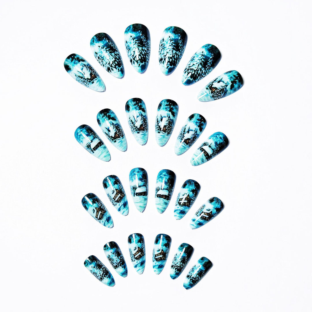 Artistic Winter Cabin Nail Art Bowlift