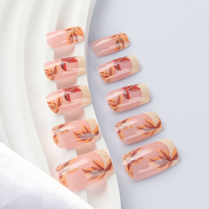 Artistic Press-On Nail Set with Floral Accents Bowlift